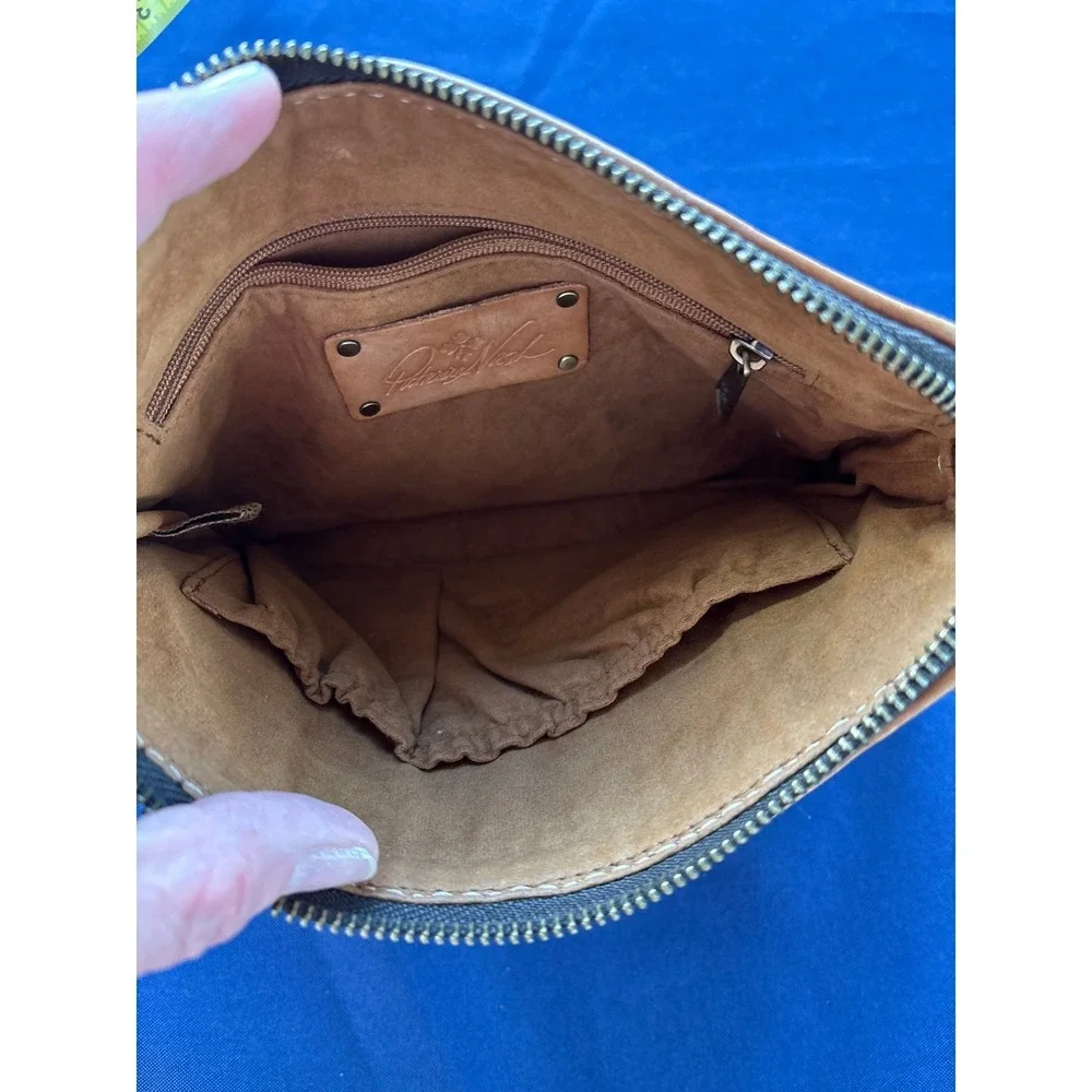 Patricia Nash Tan Woven Leather Wristlet Pouch Clutch Bag Wallet Boho